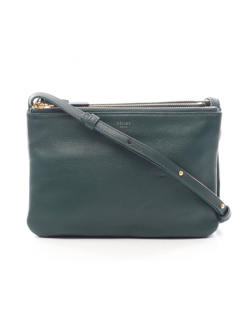 Celine Shoulder Bag Trio Small Dark Green Leather